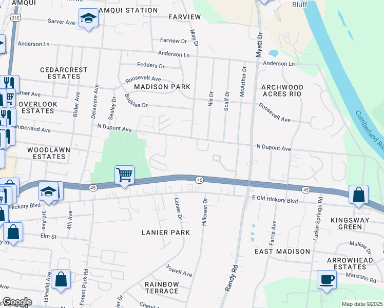 map of restaurants, bars, coffee shops, grocery stores, and more near 700 North Dupont Avenue in Nashville