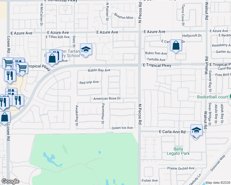 map of restaurants, bars, coffee shops, grocery stores, and more near 3213 Denvers Dream Avenue in North Las Vegas