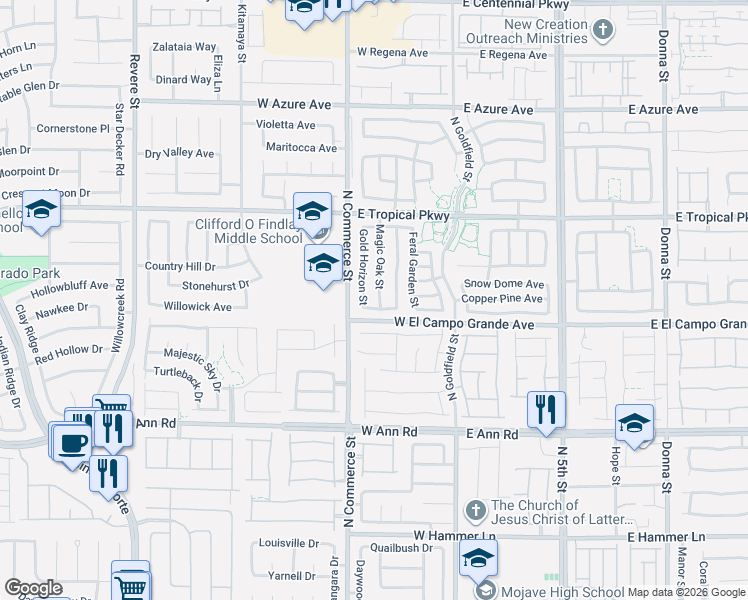 map of restaurants, bars, coffee shops, grocery stores, and more near 217 Silver Rings Avenue in North Las Vegas