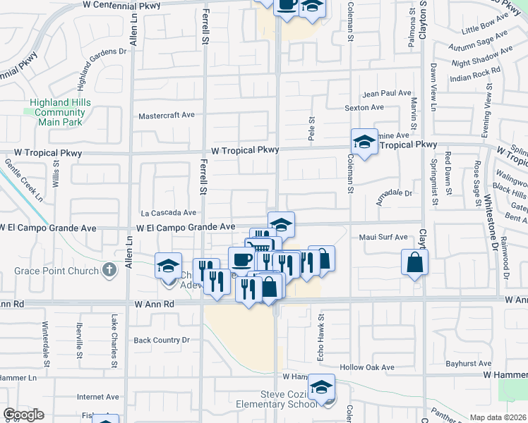 map of restaurants, bars, coffee shops, grocery stores, and more near 2913 New Journey Way in North Las Vegas