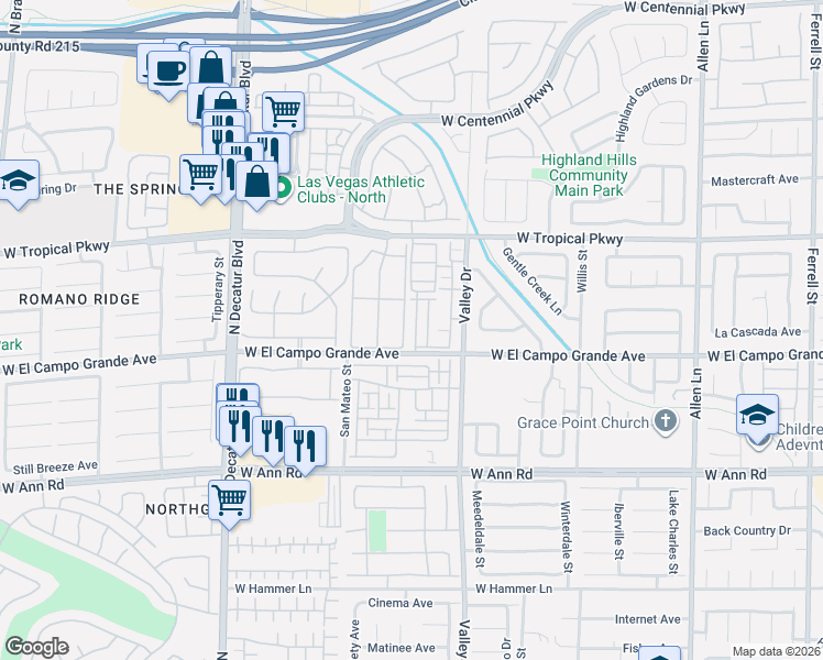 map of restaurants, bars, coffee shops, grocery stores, and more near 5815 Nuevo Leon Street in North Las Vegas