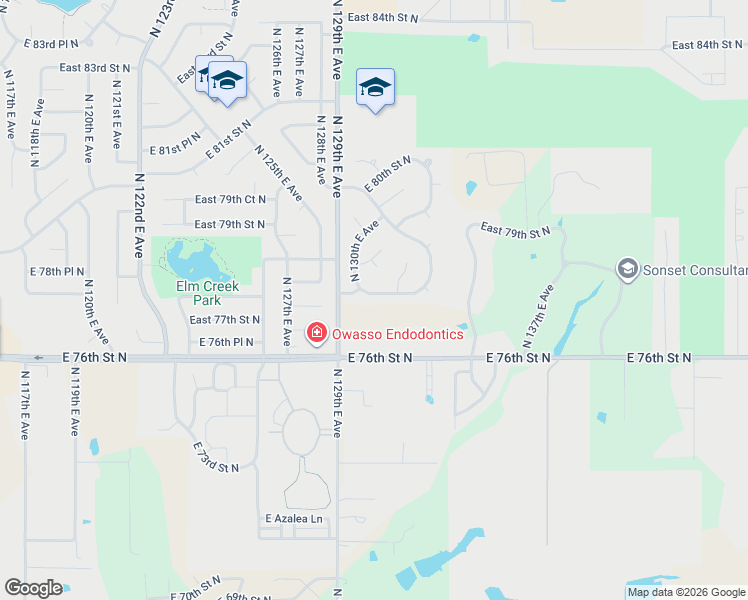 map of restaurants, bars, coffee shops, grocery stores, and more near 13008 East 77th Street North in Owasso