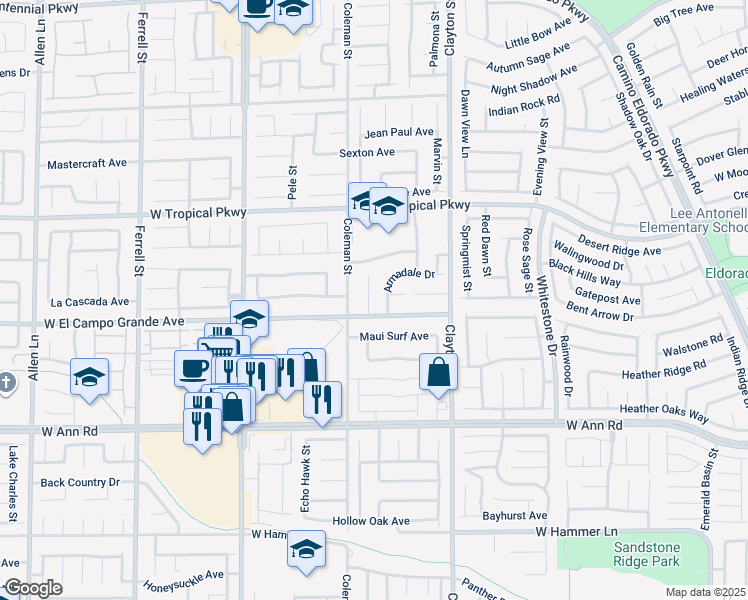 map of restaurants, bars, coffee shops, grocery stores, and more near 5816 Elphin Court in North Las Vegas