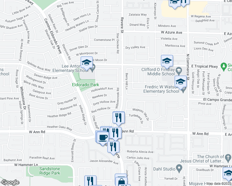 map of restaurants, bars, coffee shops, grocery stores, and more near 5813 Willowcreek Road in North Las Vegas
