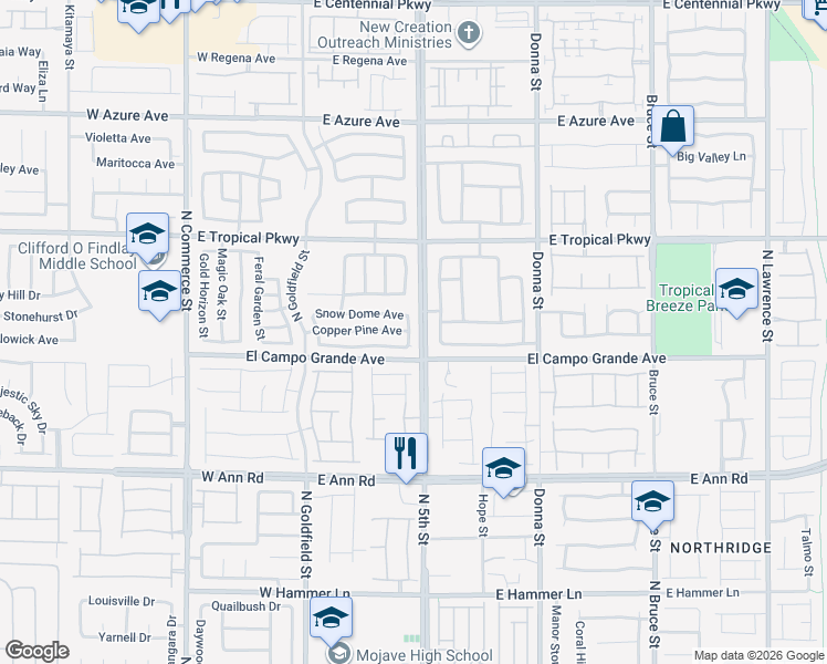 map of restaurants, bars, coffee shops, grocery stores, and more near 5824 Gemstone Peak Street in North Las Vegas
