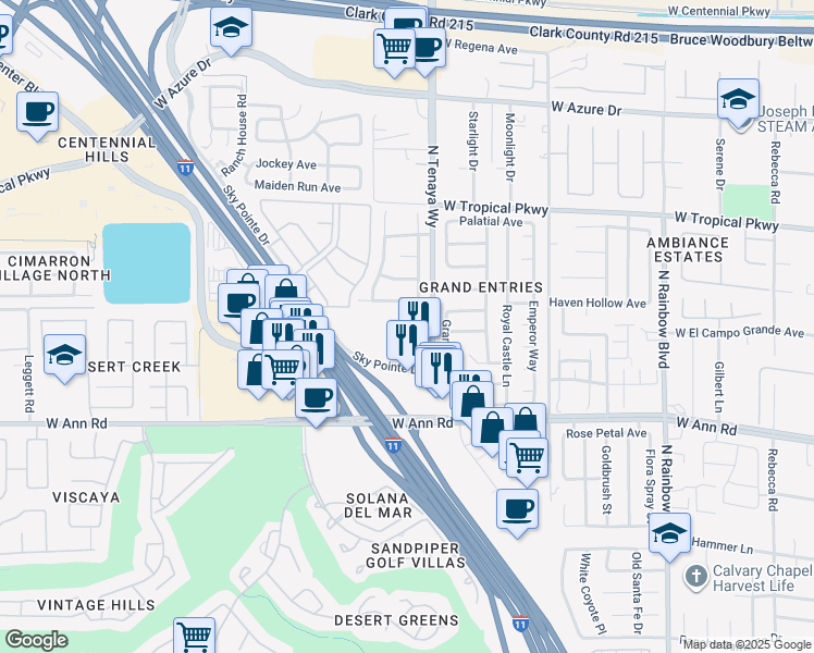 map of restaurants, bars, coffee shops, grocery stores, and more near 5700 Sky Pointe Drive in Las Vegas