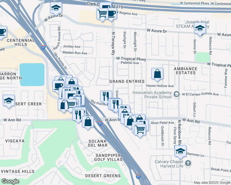 map of restaurants, bars, coffee shops, grocery stores, and more near 5720 Grand Entries Drive in Las Vegas