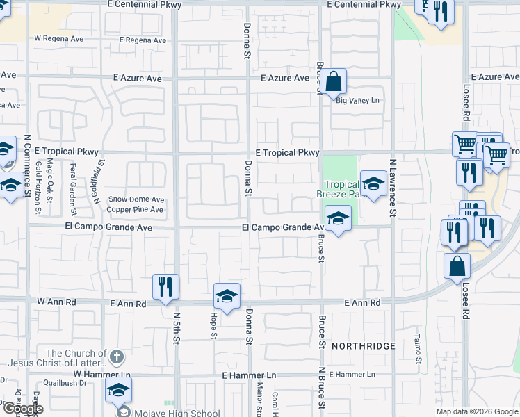 map of restaurants, bars, coffee shops, grocery stores, and more near 916 El Campo Grande Avenue in North Las Vegas