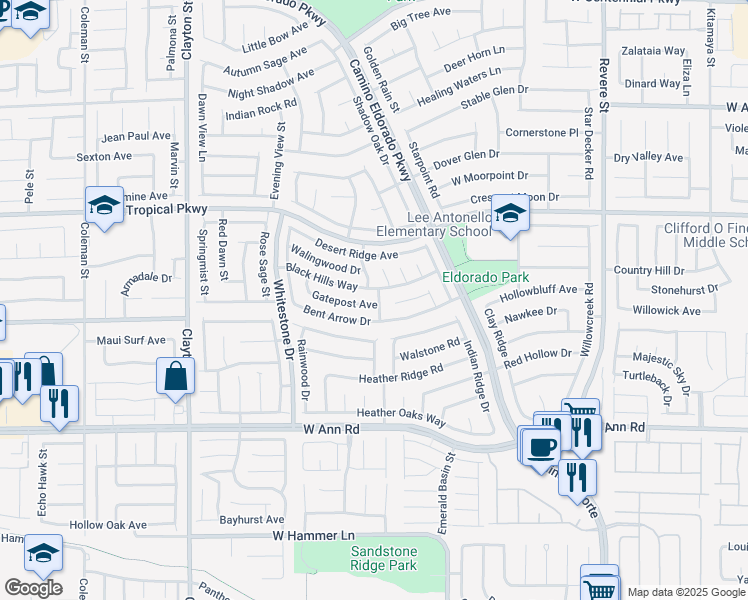 map of restaurants, bars, coffee shops, grocery stores, and more near 1536 Gatepost Avenue in North Las Vegas
