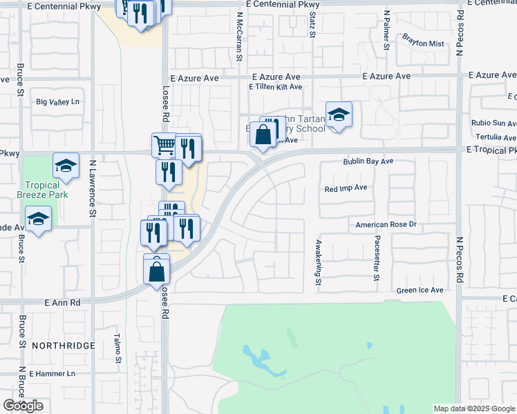 map of restaurants, bars, coffee shops, grocery stores, and more near 2721 Aspen Club Avenue in North Las Vegas