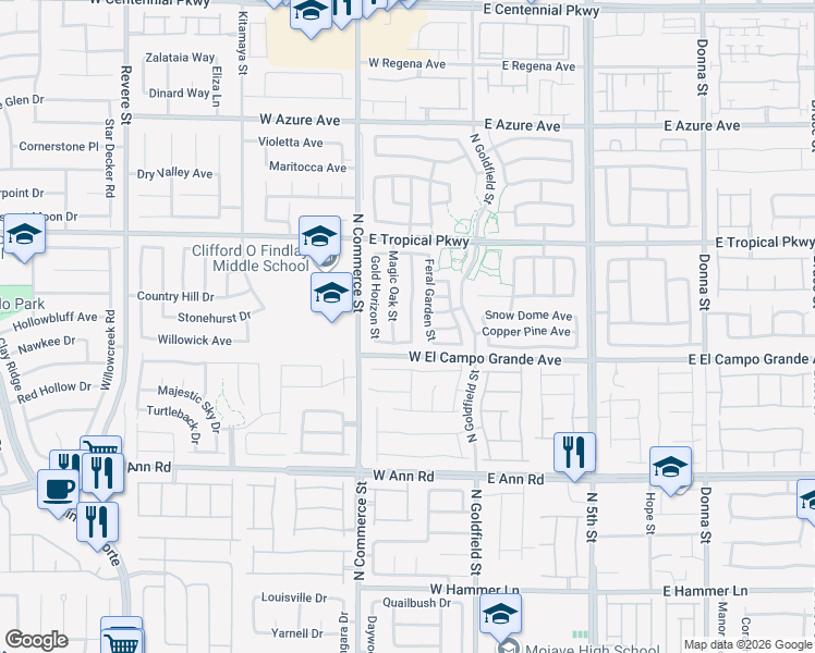 map of restaurants, bars, coffee shops, grocery stores, and more near 5804 Post Mountain Street in North Las Vegas