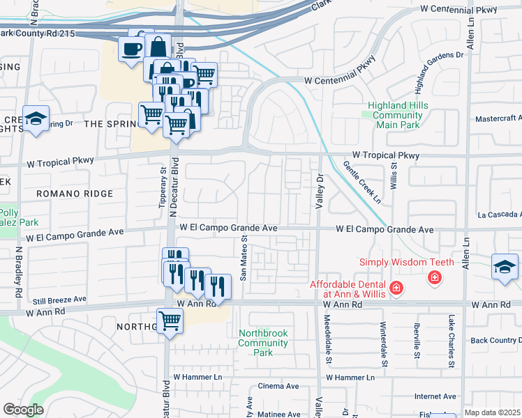 map of restaurants, bars, coffee shops, grocery stores, and more near 5825 Palmilla Street in North Las Vegas