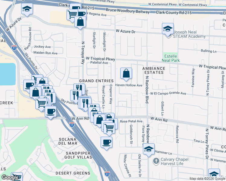 map of restaurants, bars, coffee shops, grocery stores, and more near 7008 Debutante Court in Las Vegas