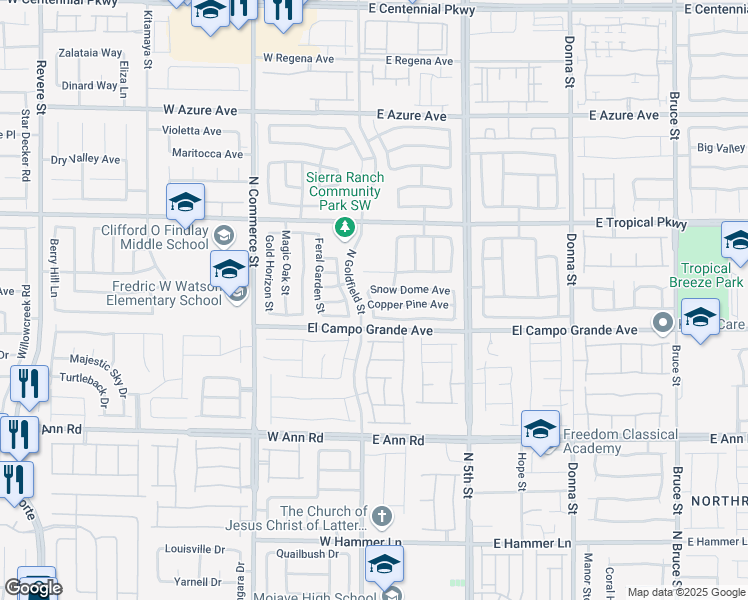 map of restaurants, bars, coffee shops, grocery stores, and more near 12 Copper Pine Avenue in North Las Vegas