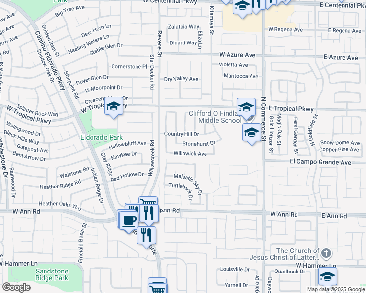 map of restaurants, bars, coffee shops, grocery stores, and more near 627 Stonehurst Drive in North Las Vegas