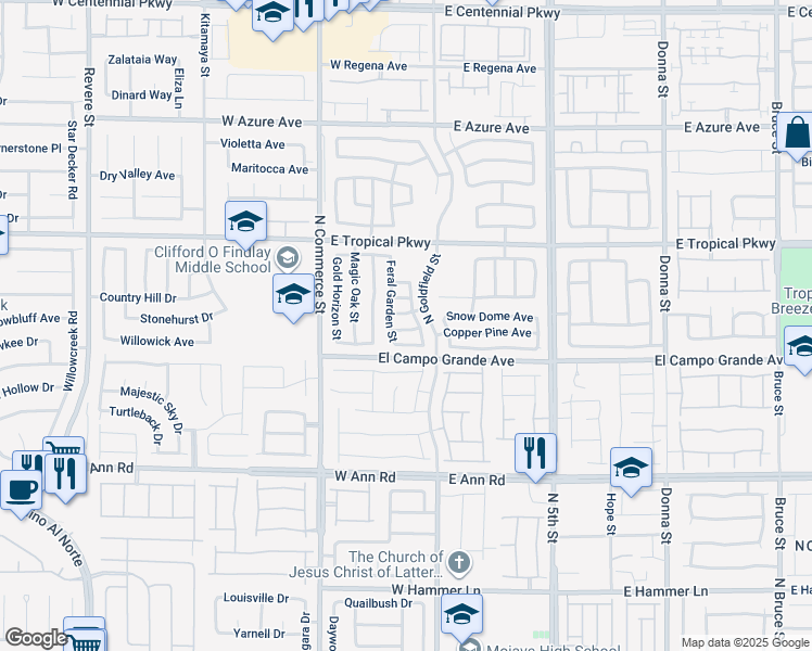 map of restaurants, bars, coffee shops, grocery stores, and more near 24 Yellow Peak Avenue in North Las Vegas