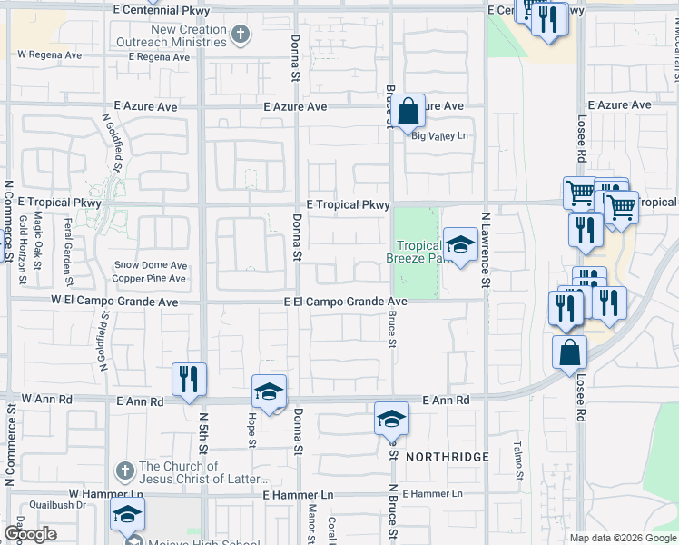 map of restaurants, bars, coffee shops, grocery stores, and more near 5837 Alisa Roberts Street in North Las Vegas