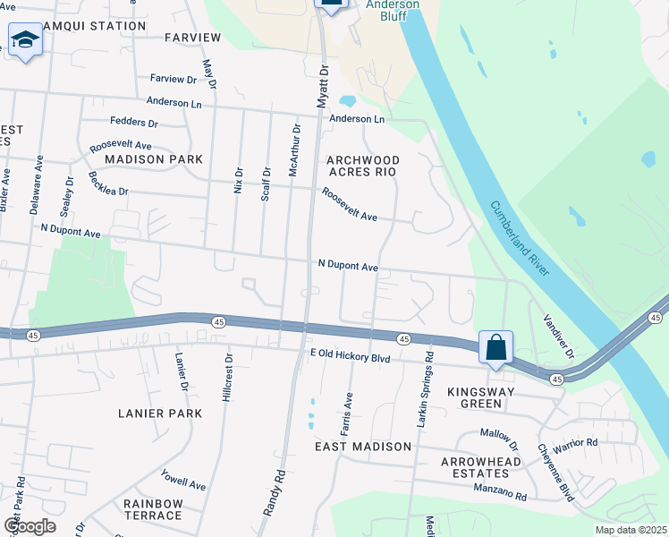 map of restaurants, bars, coffee shops, grocery stores, and more near 201 Myatt Drive in Nashville