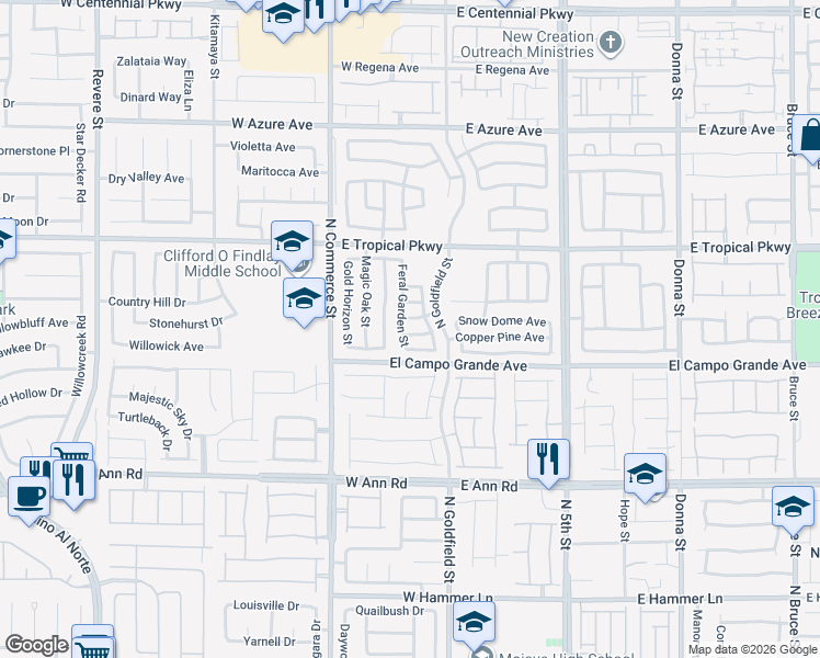 map of restaurants, bars, coffee shops, grocery stores, and more near 32 Yellow Peak Avenue in North Las Vegas