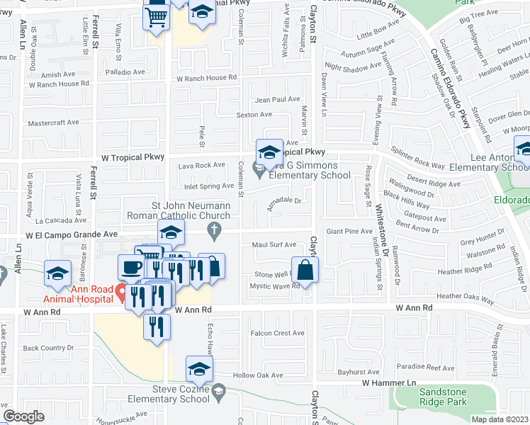 map of restaurants, bars, coffee shops, grocery stores, and more near 5825 Craigmore Lane in North Las Vegas