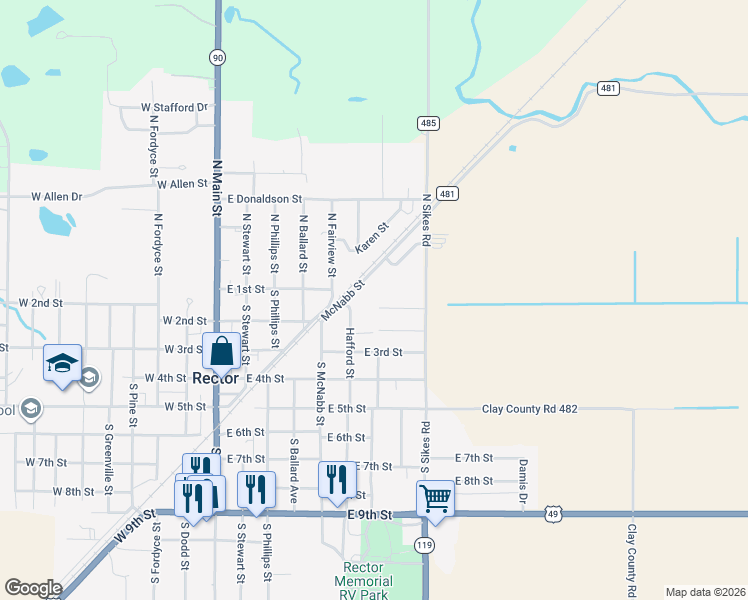 map of restaurants, bars, coffee shops, grocery stores, and more near 700 Cherokee Street in Rector
