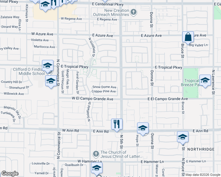 map of restaurants, bars, coffee shops, grocery stores, and more near 217 Raptors View Avenue in North Las Vegas