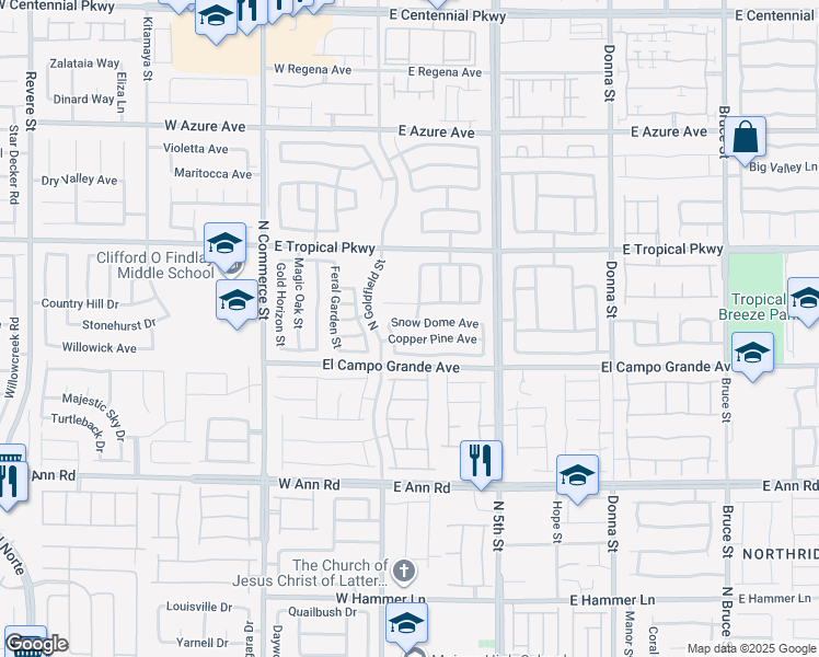 map of restaurants, bars, coffee shops, grocery stores, and more near 25 Raptors View Avenue in North Las Vegas