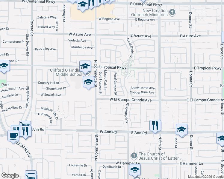 map of restaurants, bars, coffee shops, grocery stores, and more near 5909 Feral Garden Street in North Las Vegas
