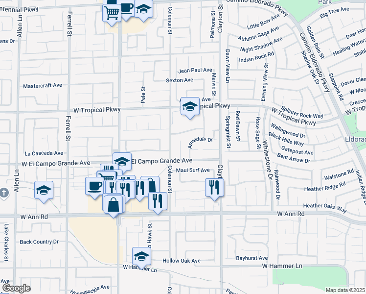 map of restaurants, bars, coffee shops, grocery stores, and more near 2309 Silver Clouds Drive in North Las Vegas