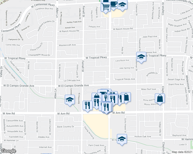 map of restaurants, bars, coffee shops, grocery stores, and more near 3021 Anchorman Way in North Las Vegas