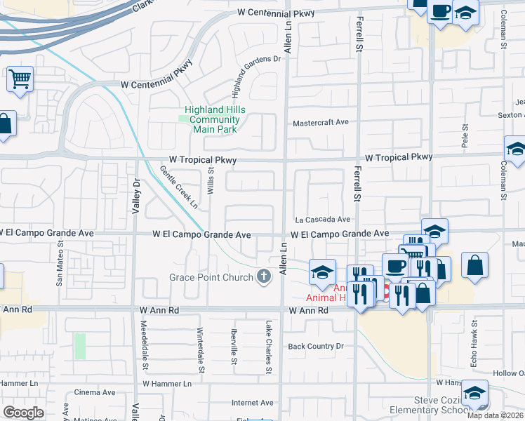 map of restaurants, bars, coffee shops, grocery stores, and more near 3716 Discovery Creek Avenue in North Las Vegas