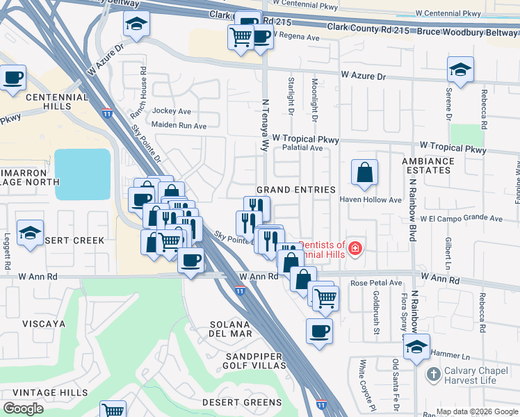map of restaurants, bars, coffee shops, grocery stores, and more near 7258 Golden Star Avenue in Las Vegas
