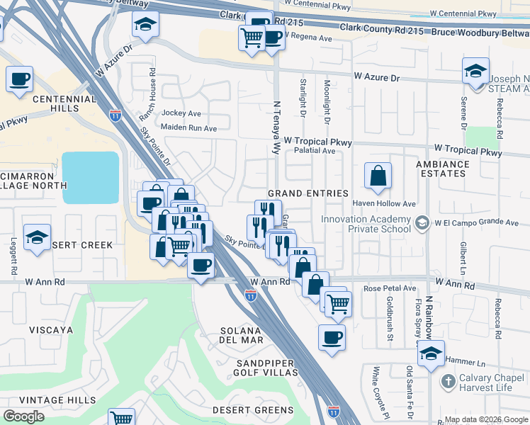 map of restaurants, bars, coffee shops, grocery stores, and more near 7258 Golden Star Avenue in Las Vegas