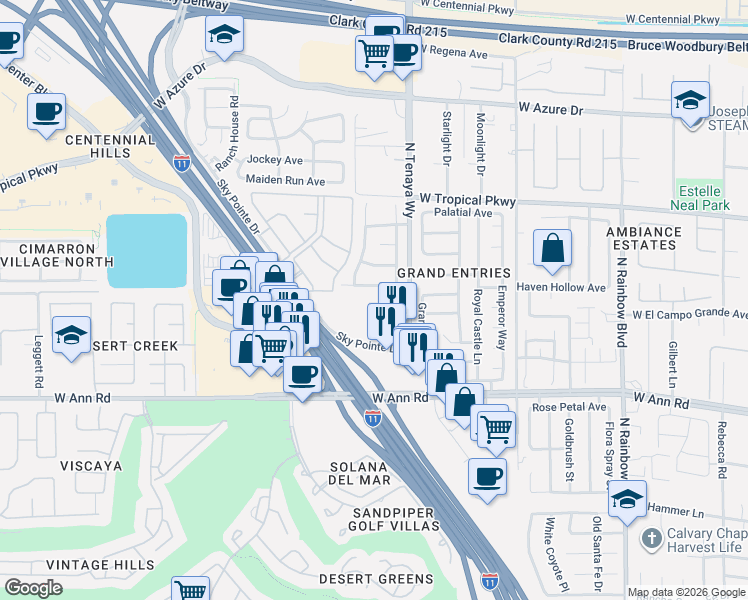 map of restaurants, bars, coffee shops, grocery stores, and more near 7258 Golden Star Avenue in Las Vegas