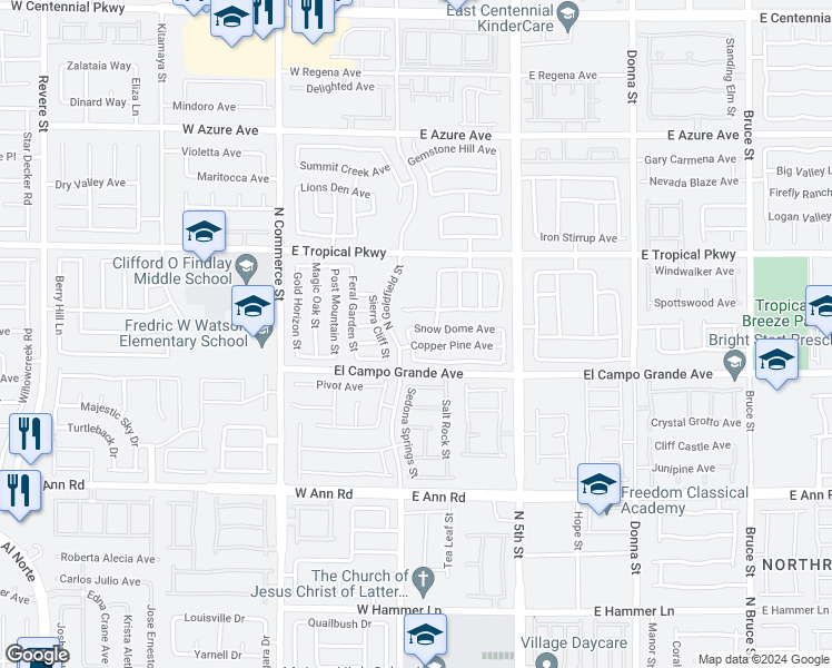 map of restaurants, bars, coffee shops, grocery stores, and more near 17 Snow Dome Avenue in North Las Vegas