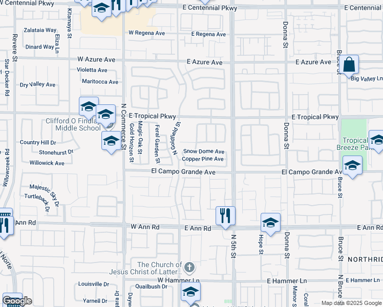 map of restaurants, bars, coffee shops, grocery stores, and more near 105 Snow Dome Avenue in North Las Vegas