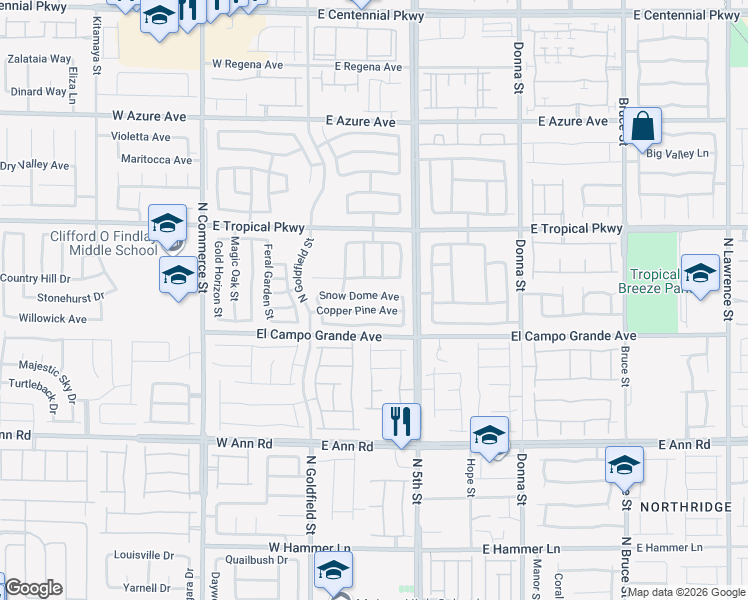 map of restaurants, bars, coffee shops, grocery stores, and more near 305 Snow Dome Avenue in North Las Vegas