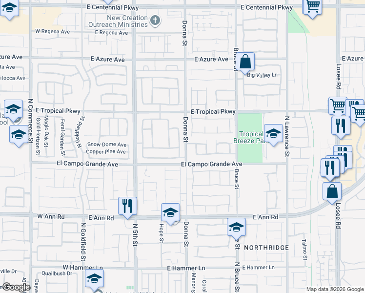 map of restaurants, bars, coffee shops, grocery stores, and more near 5832 Running Horse Drive in North Las Vegas