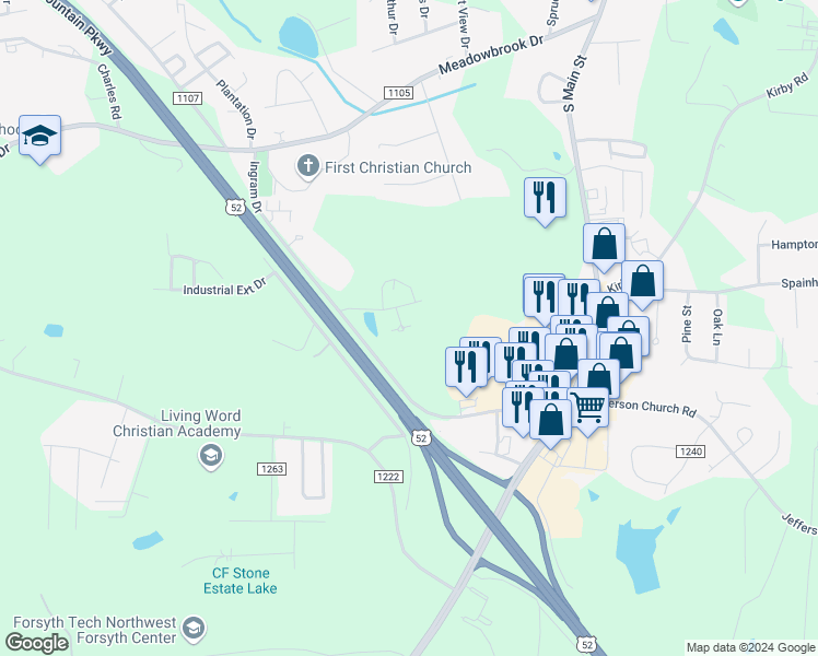 map of restaurants, bars, coffee shops, grocery stores, and more near 108 Stoneway Court in King