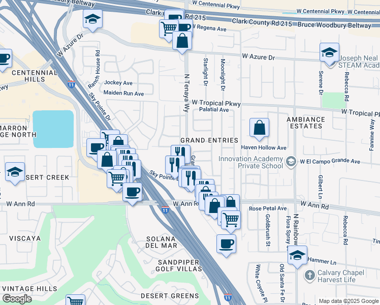 map of restaurants, bars, coffee shops, grocery stores, and more near 7237 Grand Palace Avenue in Las Vegas