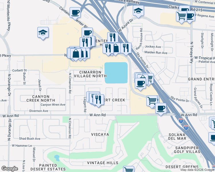 map of restaurants, bars, coffee shops, grocery stores, and more near 7716 Pine Falls Drive in Las Vegas