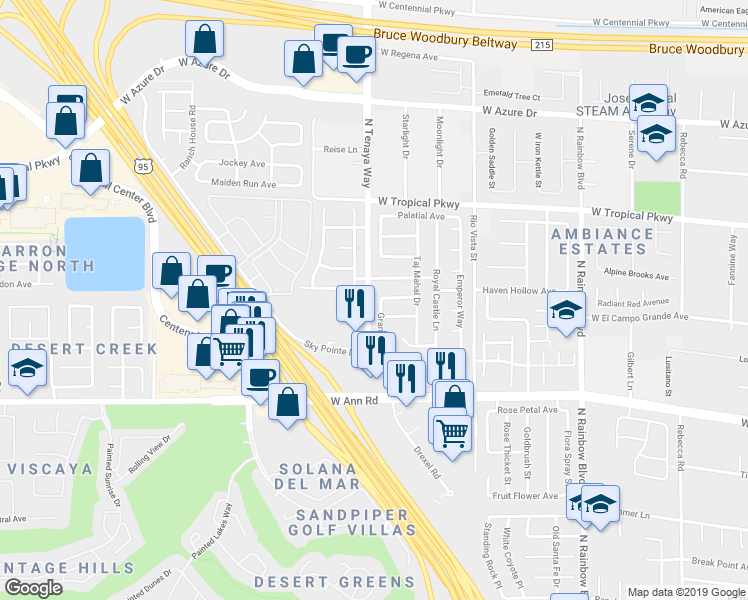 map of restaurants, bars, coffee shops, grocery stores, and more near 7237 Grand Palace Avenue in Las Vegas