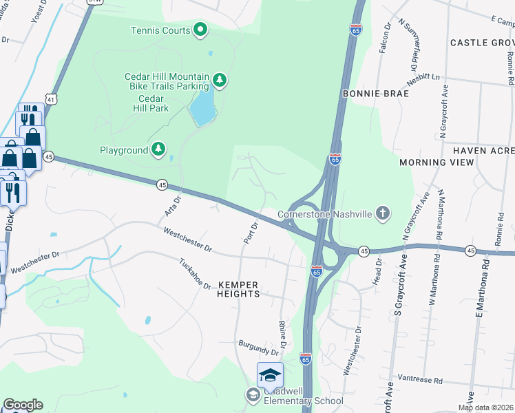 map of restaurants, bars, coffee shops, grocery stores, and more near 820 West Old Hickory Boulevard in Nashville