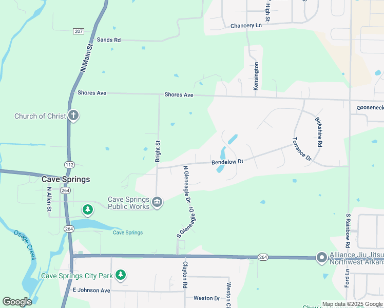 map of restaurants, bars, coffee shops, grocery stores, and more near 302 Henning Circle in Cave Springs