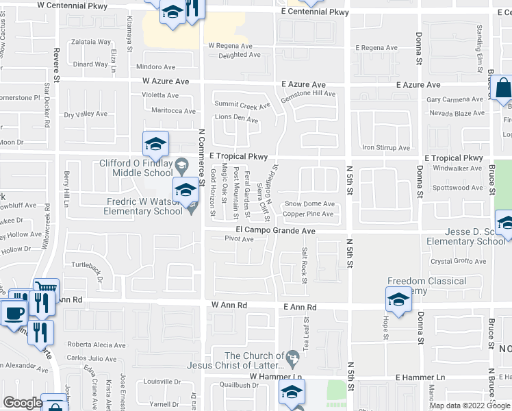 map of restaurants, bars, coffee shops, grocery stores, and more near 25 Rainbow Draw Avenue in North Las Vegas