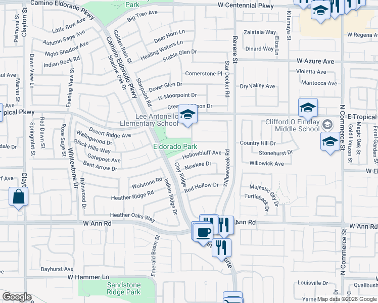 map of restaurants, bars, coffee shops, grocery stores, and more near 1027 Indian Hollow in North Las Vegas