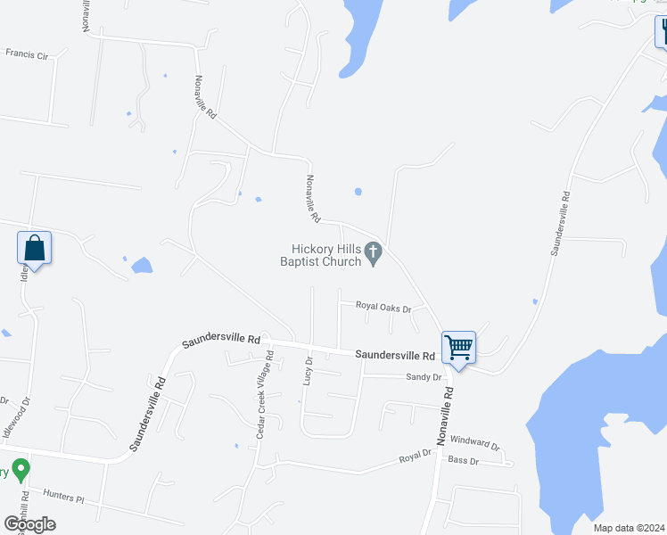 map of restaurants, bars, coffee shops, grocery stores, and more near 2887 Nonaville Road in Mt. Juliet