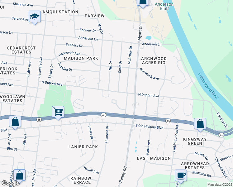 map of restaurants, bars, coffee shops, grocery stores, and more near 164 Scalf Drive in Nashville