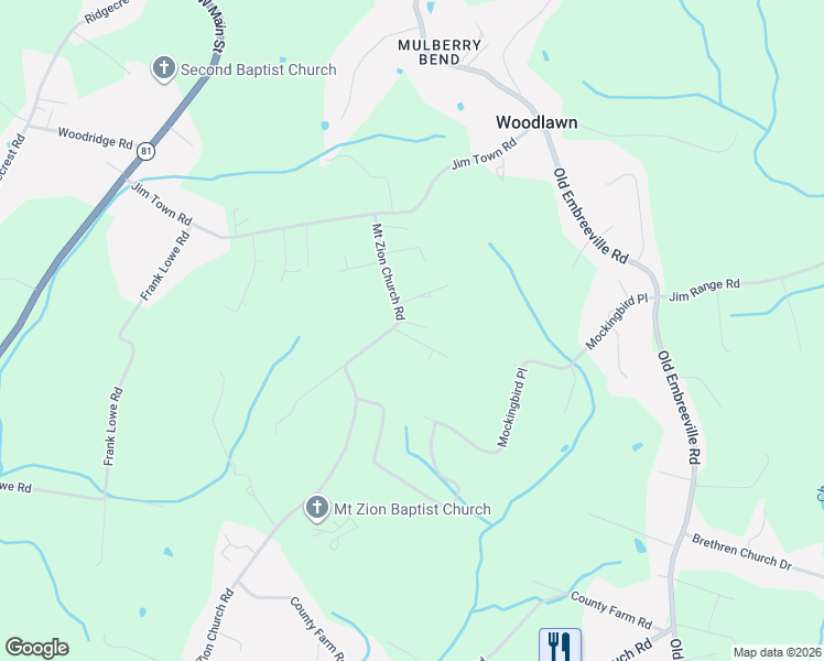 map of restaurants, bars, coffee shops, grocery stores, and more near 148-150 Mount Zion Road in Jonesborough