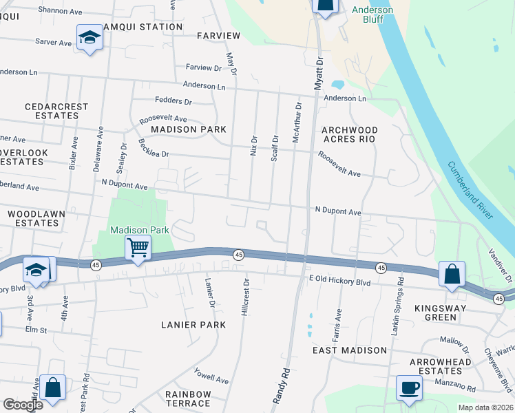 map of restaurants, bars, coffee shops, grocery stores, and more near 709 North Dupont Avenue in Nashville